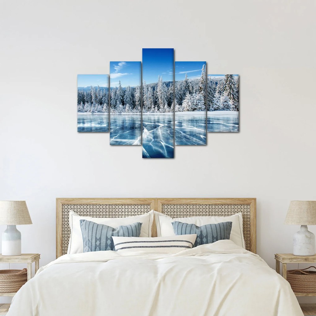 Tablou cu lacul înghețat și copacii înzăpeziți (150x105 cm)