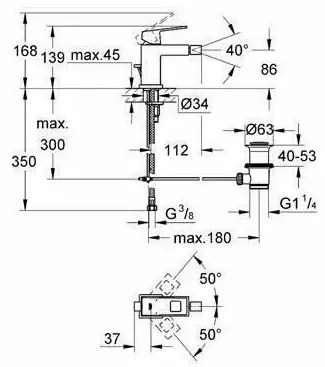 Baterie bideu Grohe Eurocube monocomanda crom lucios