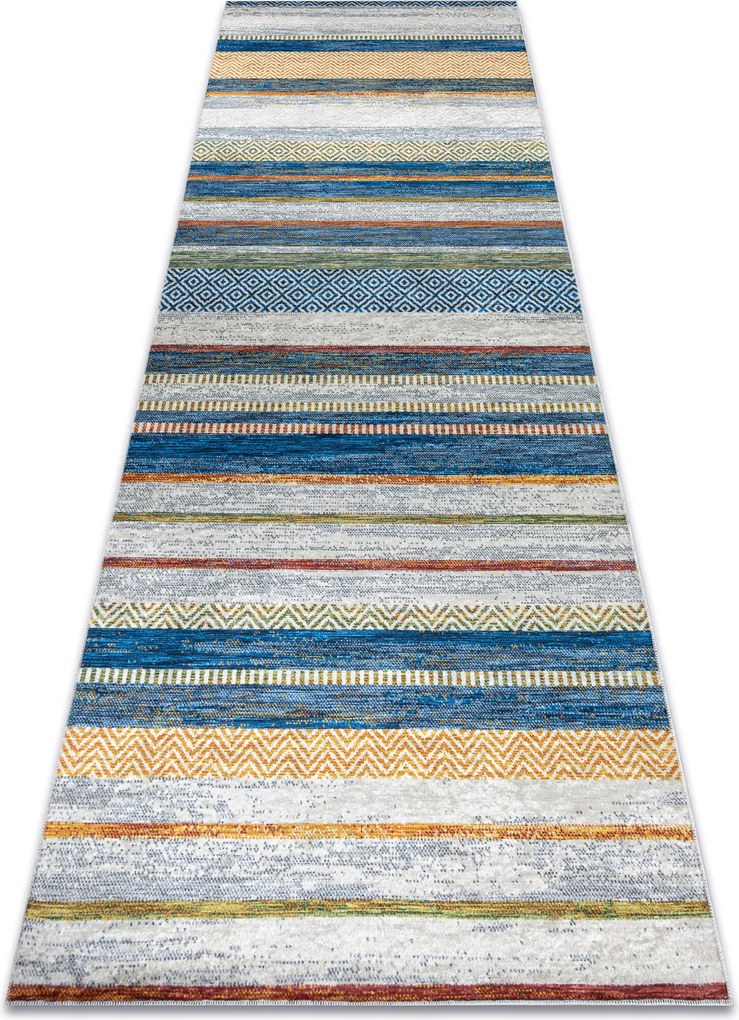ANDRE 35950 covor lavabil Linii, geometric anti-alunecare - albastru / galben