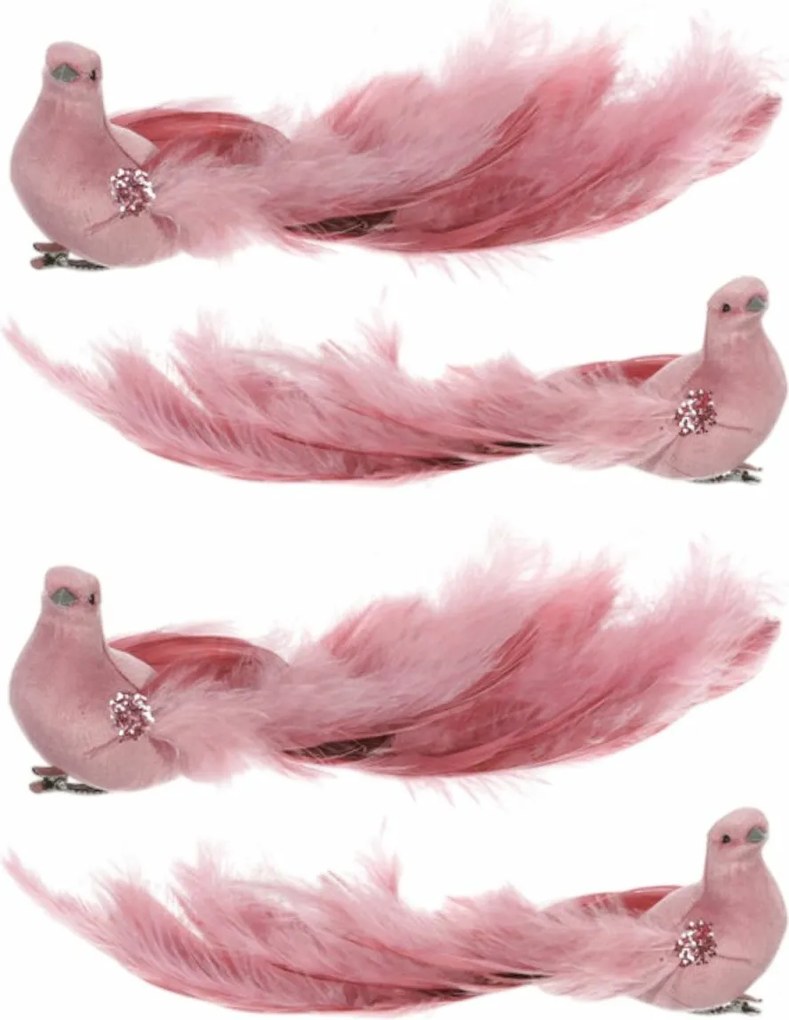 Păun roz cu clemă, 25 x 8 x 6 cm, set de 4 bucăți