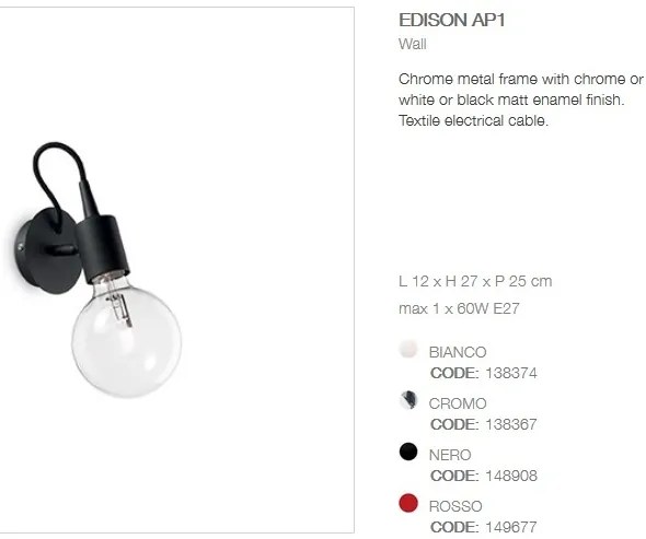 Aplica moderna EDISON AP1 NERO 148908