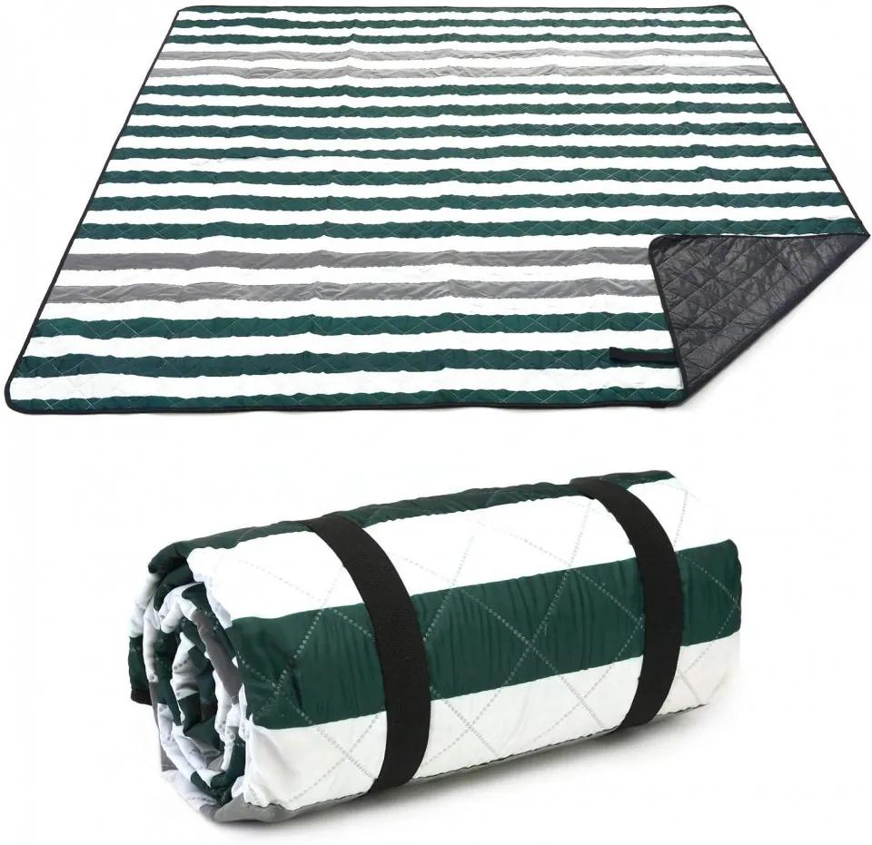 Patura pentru picnic Hodo, poliester, alb/verde, 200 x 200 cm