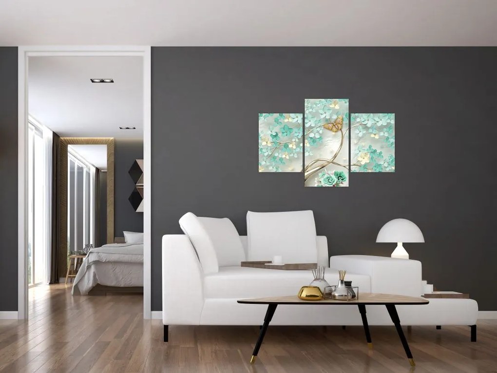 Tablou cu flori și fluturi (90x60 cm)