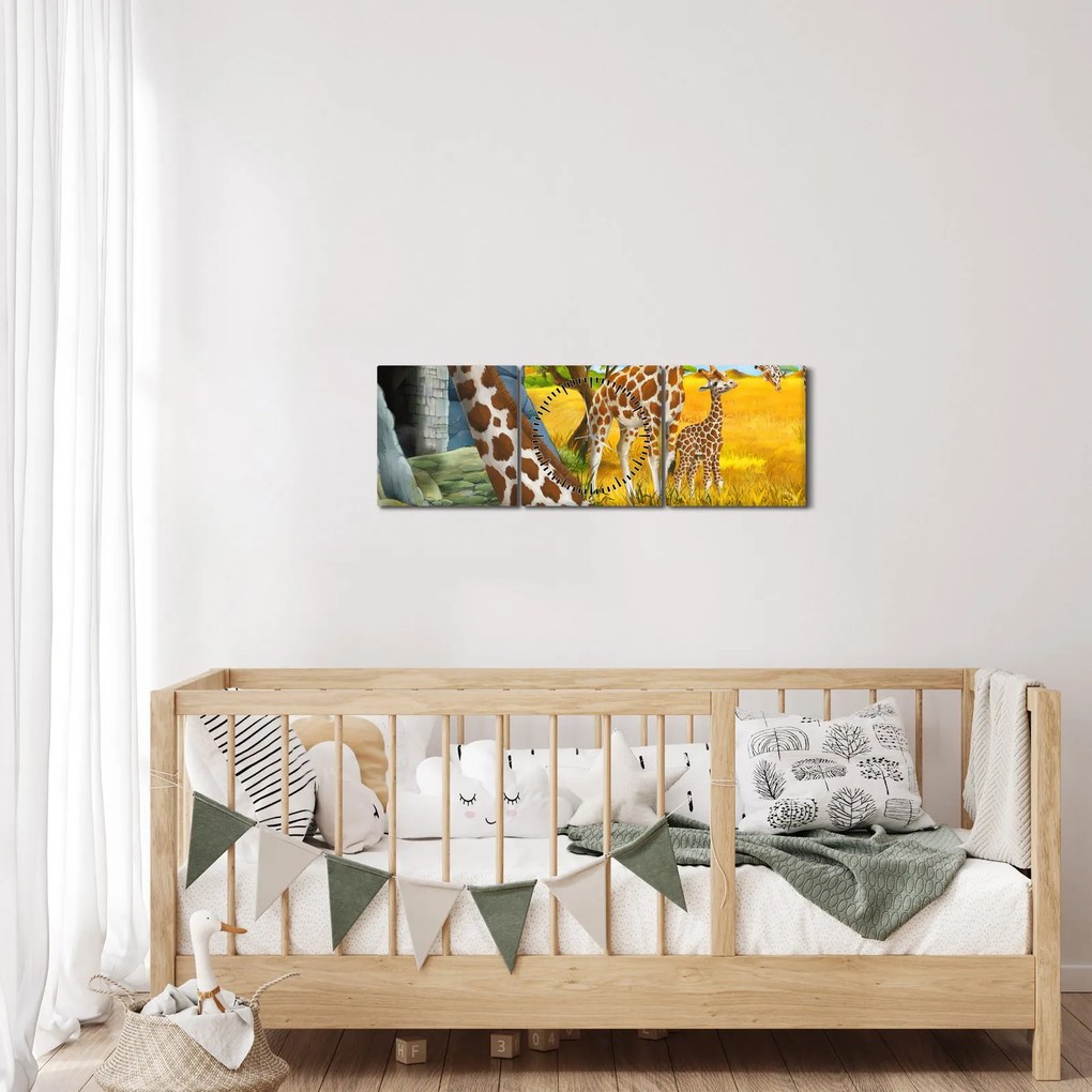 Tablou - Familia girafelor (cu ceas) (90x30 cm)