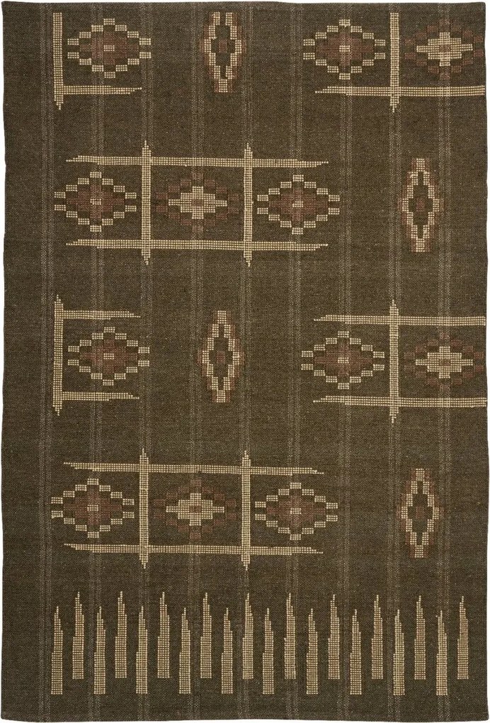 Covor din bumbac țesut manual cu model geometric, 120×180 cm, „Kaki Kilim"