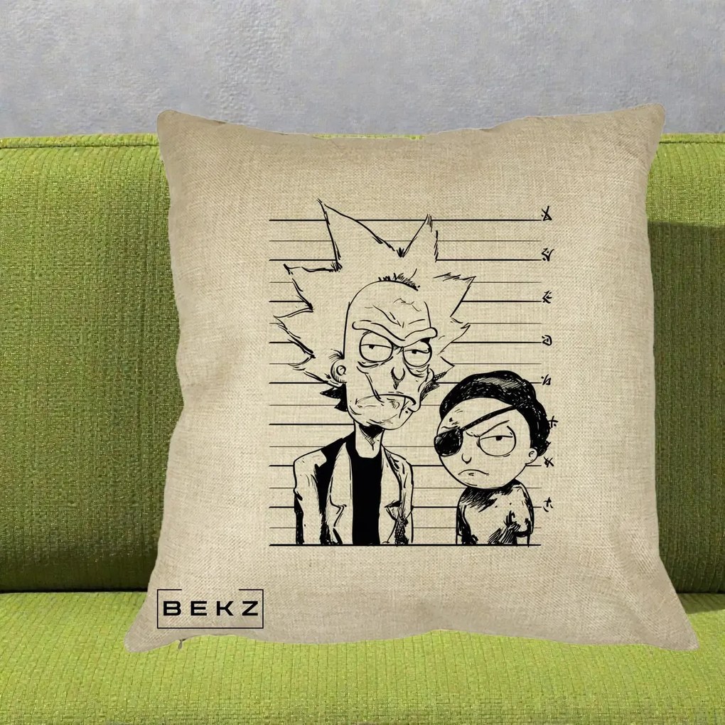 Perna Personalizata Rick si Morty Dosar, 40x40 cm, Crem, Husa Detasabila, Perna Inclusa, BEKZ®