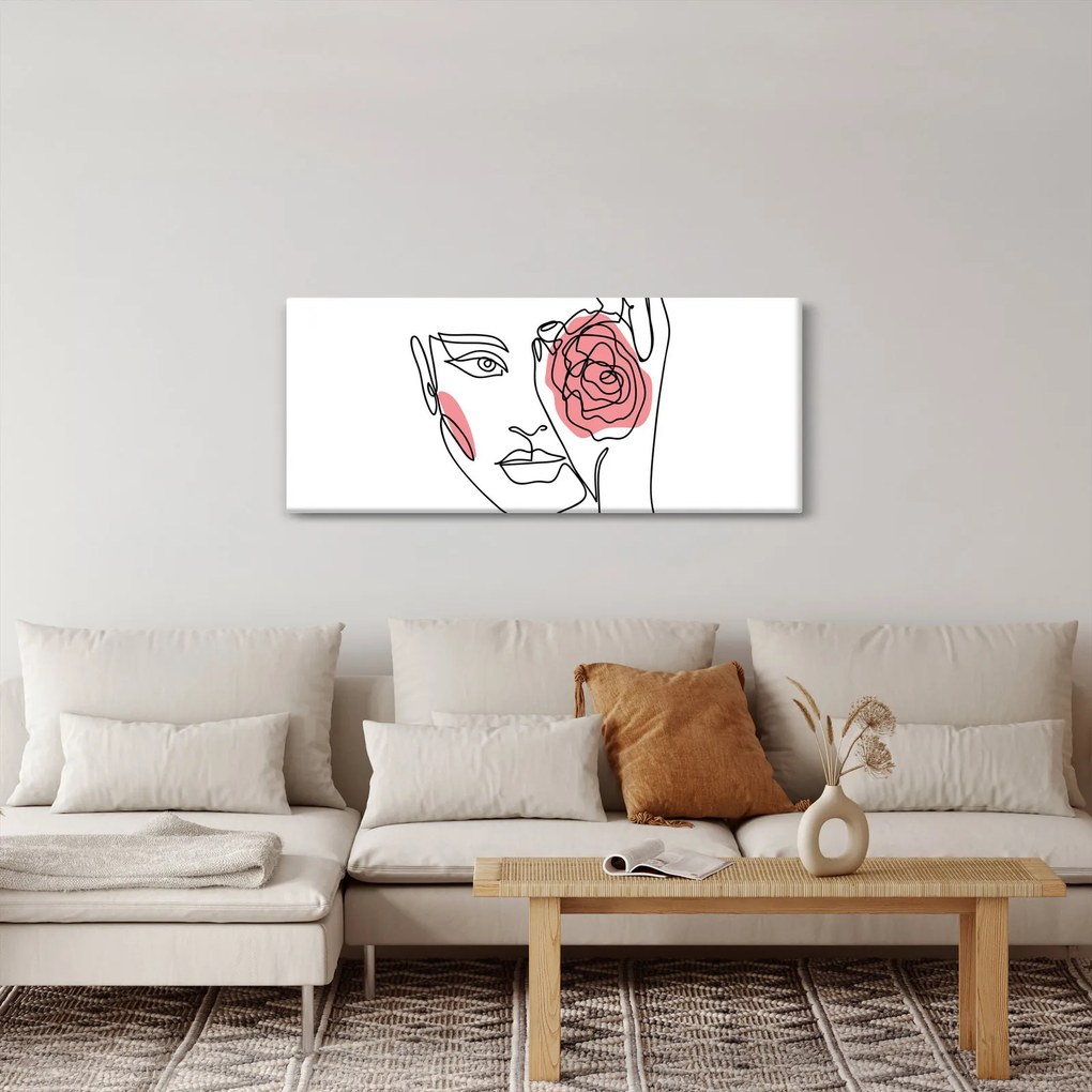 Tablou - Linie de artă față cu trandafir (120x50 cm)