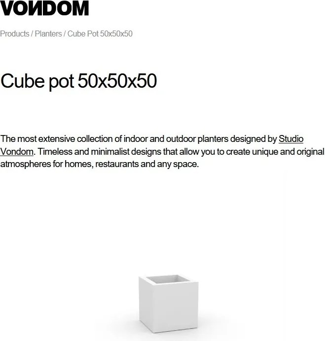 Ghiveci plante, flori design decorativ modern pentru amenajari interioare si exterioare, CUBE POT 41350R Vondom