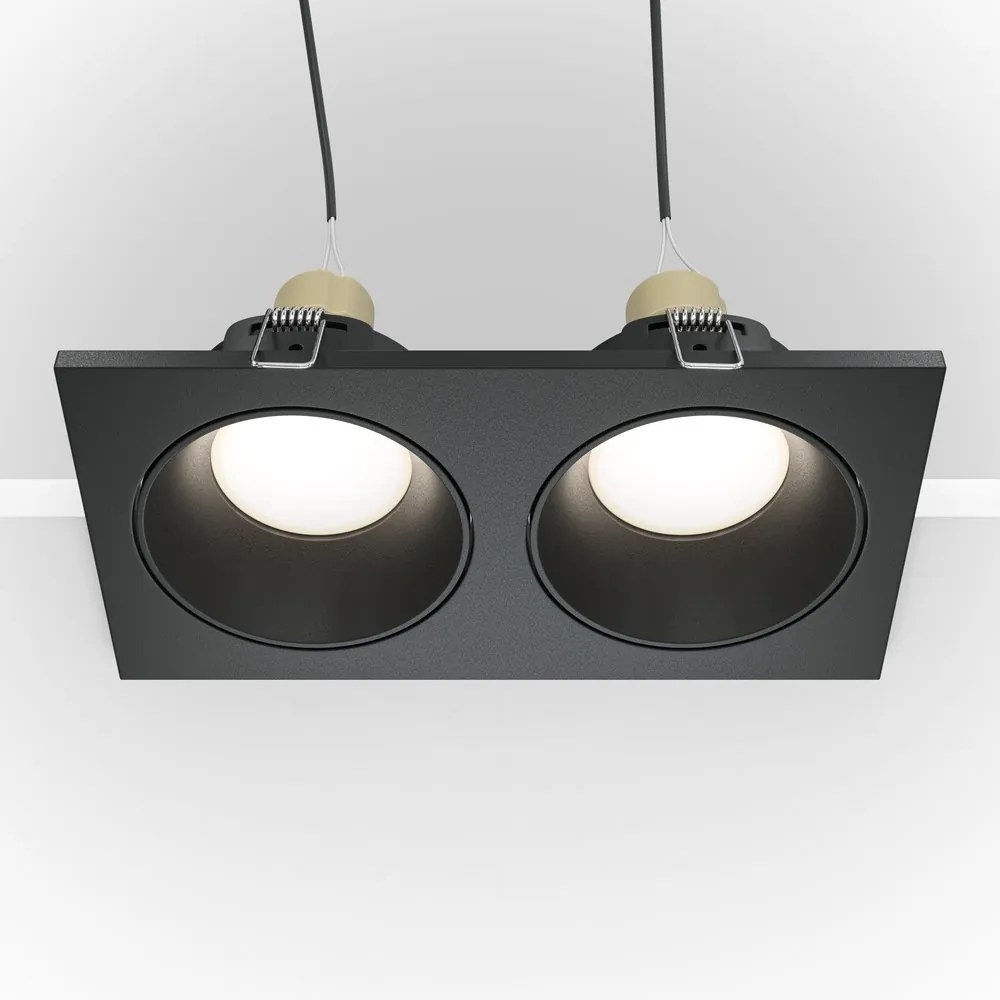 Corp incastrabil cu 2 spoturi design tehnic Zoom negru