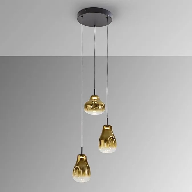 Lustra cu 3 pendule LED design modern Aledis negru/ auriu