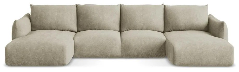 Colțar bej extensibil cu tapițerie din chenille (în formă de "U") Leila – Makamii