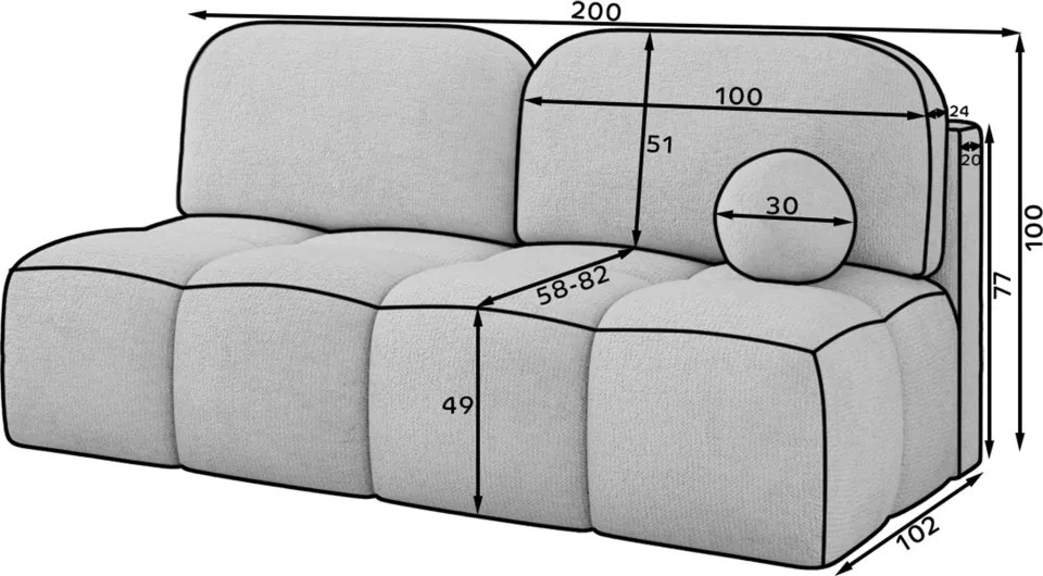 Canapea Nuwia extensibil, 200x102x100 cm – Royal 04