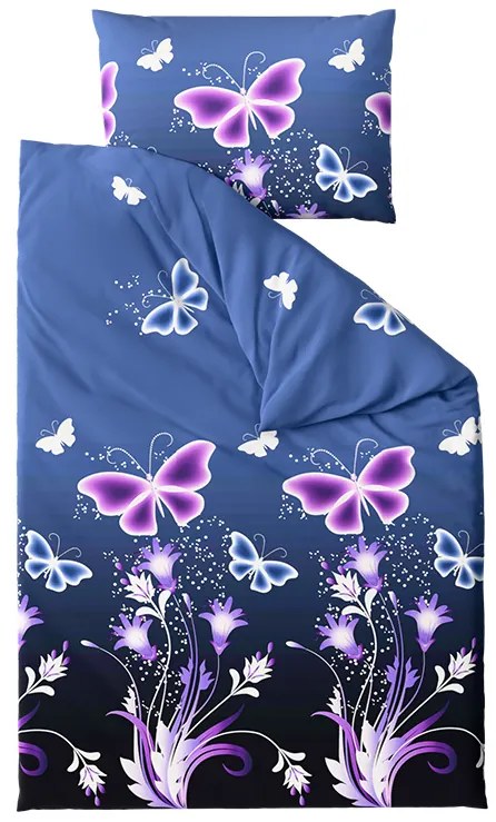Lenjerie de pat din microfibra VIOLET BUTTERFLY albastru inchis Dimensiune lenjerie de pat: 2 buc 70 x 90 cm | 200 x 220 cm