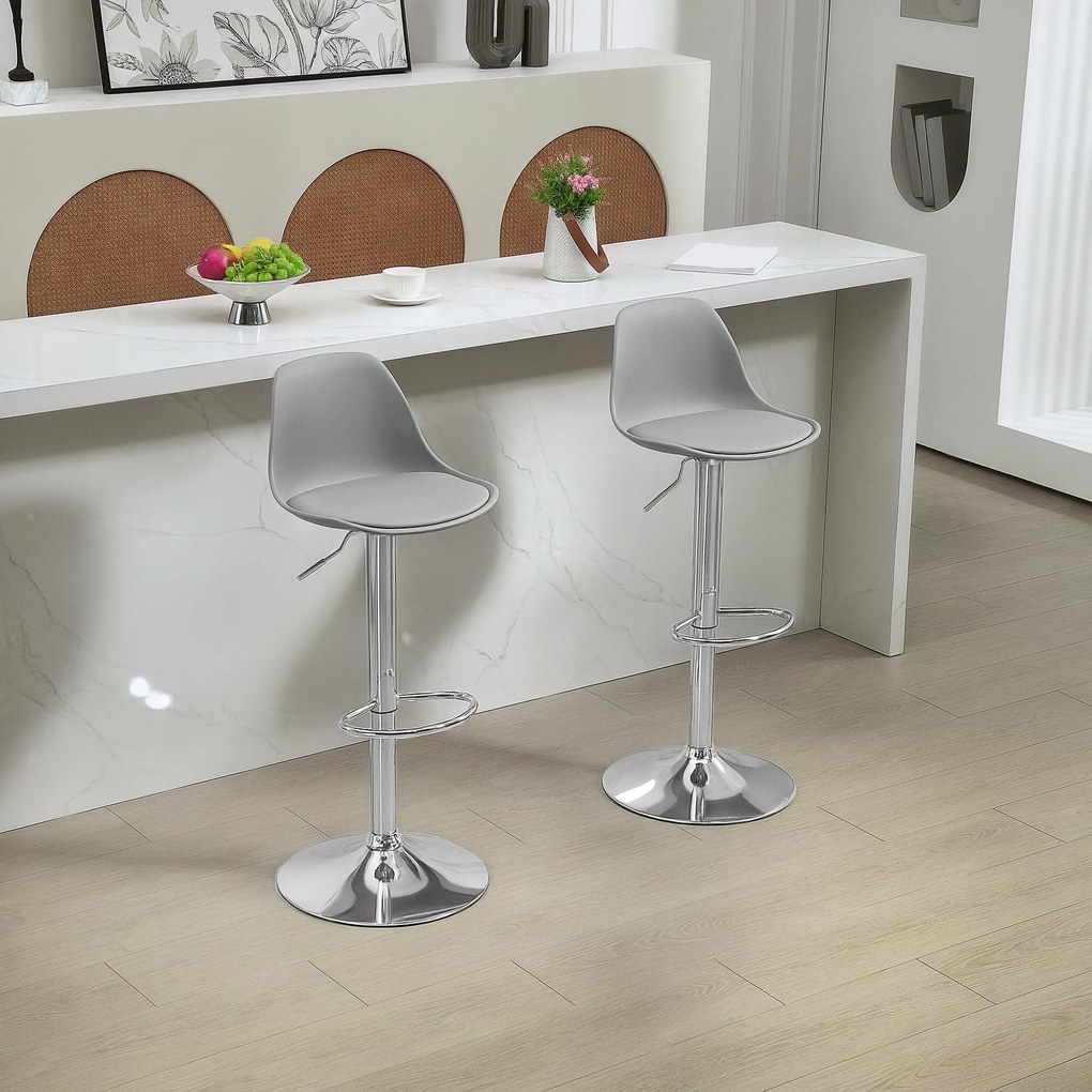 Homcom Set 2 Scaune Bar – Reglabile, Cu Spatar si Pivotante | Aosom Romania