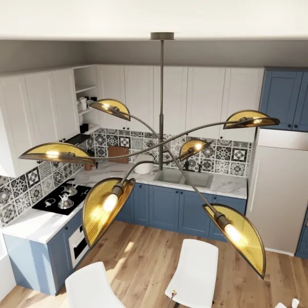 Lustră pe tijă LOTUS 6xE14/10W/230V negru/auriu