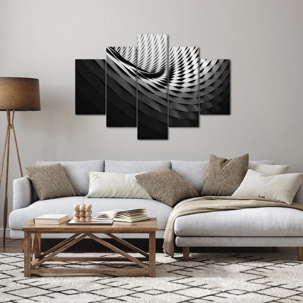 Tablou abstract - spirală alb neagră (150x105 cm)