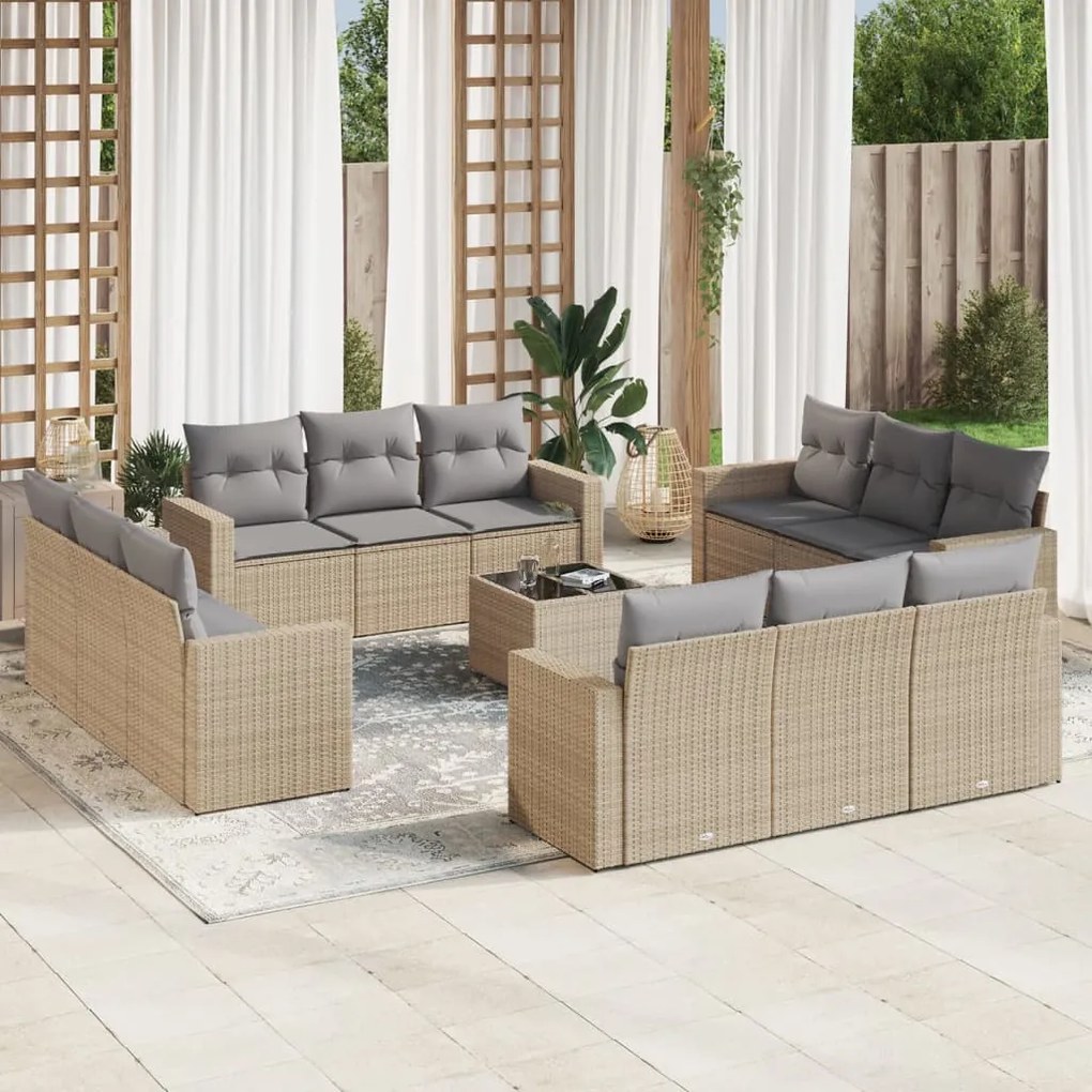 vidaXL Set canapele de grădină, 13 piese, cu perne, bej, poliratan