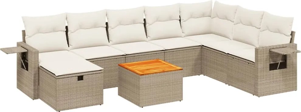 vidaXL Set canapele de grădină, 9 piese, cu perne, bej, poliratan