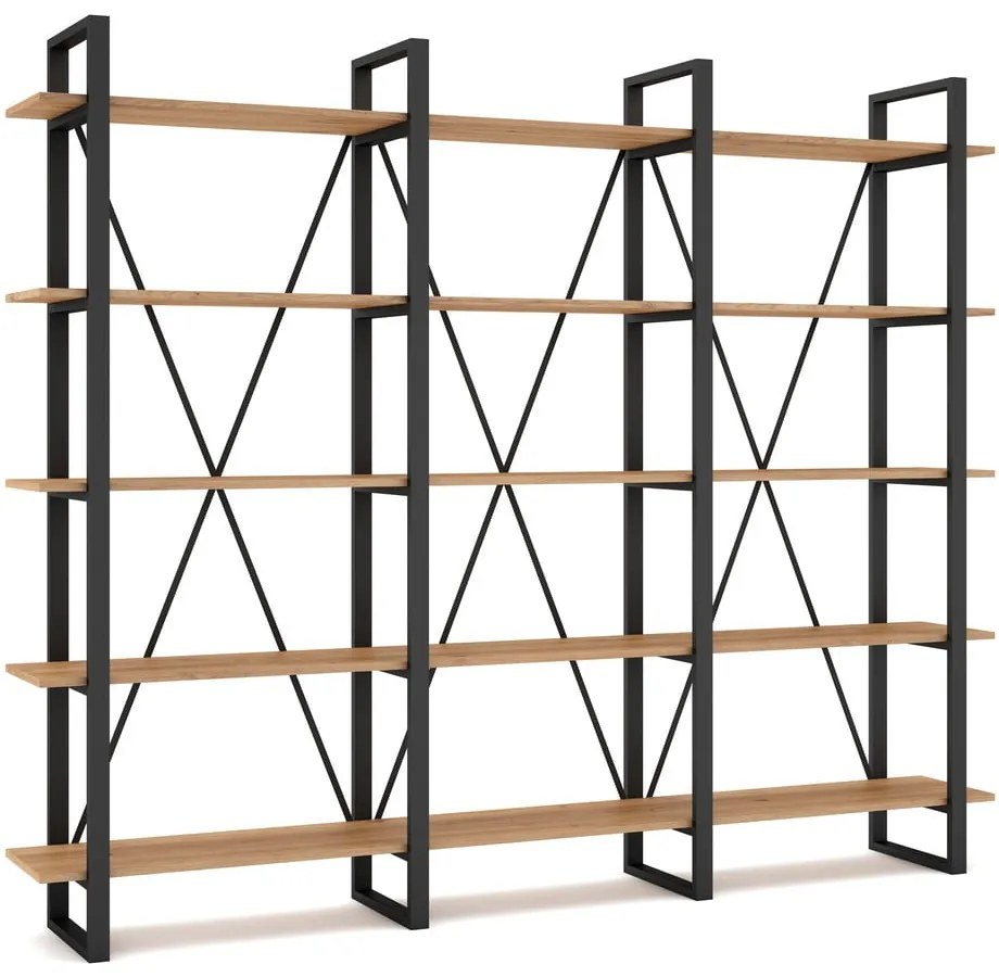 Bibliotecă negru/natural cu aspect de lemn de stejar 218x180 cm Aviva – Marckeric