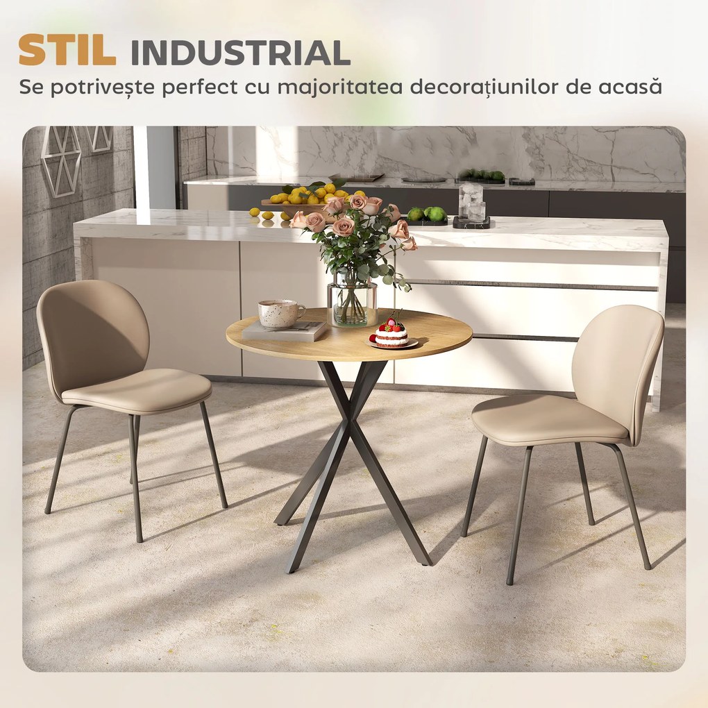 HOMCOM Masă Rotundă de Dining Industrială 80cm - Stejar Alb | Aosom Romania