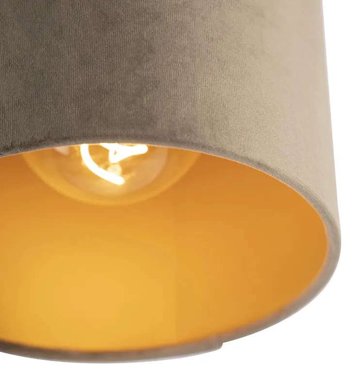 Plafoniera cu abajur din catifea taupe cu auriu 20 cm - Combi negru