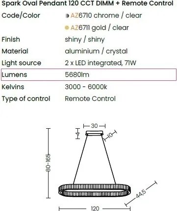 Lustra LED ovala cu telecomanda SPARK crom 120 CCT DIMM