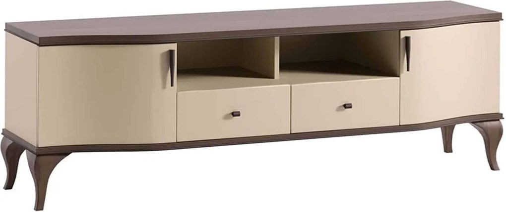 Comodă TV lemn masiv nuc Leona Crem-, 187 × 51 × 61 cm