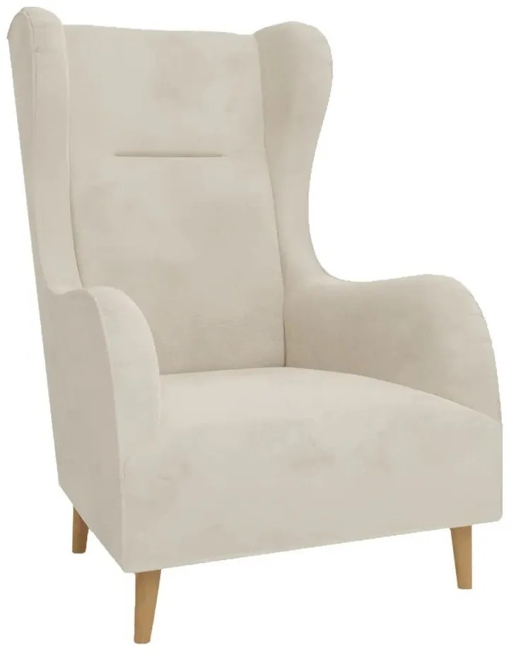Fotoliu wing crem cu tapițerie din catifea Carole – Ropez