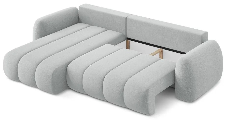 Colțar gri deschis extensibil/cu spațiu de depozitare cu tapițerie din țesătură bouclé (cu colț pe partea stângă/cu șezlong) Pele – Makamii