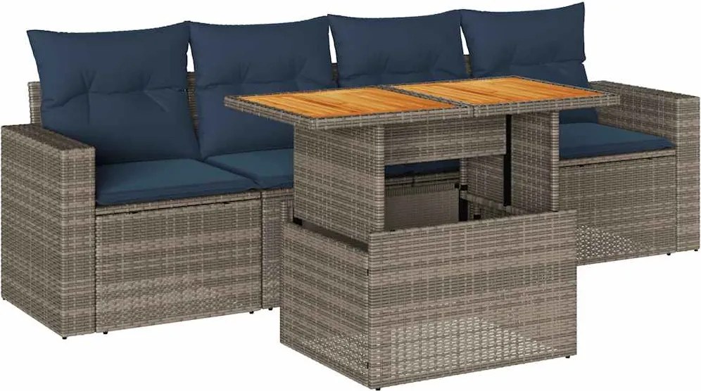 vidaXL Set canapea de grădină cu perne, 5 piese, gri, poliratan