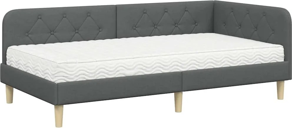 vidaXL Cadru de pat colțar Gri închis 90 x 190 cm țesătură