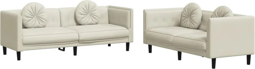 vidaXL Set de canapele cu perne, 2 piese, crem, catifea