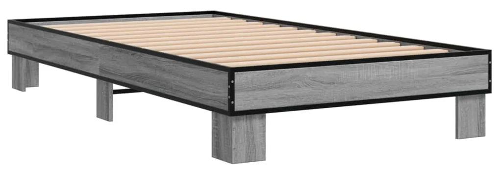 845880 vidaXL Cadru de pat, gri sonoma, 75x190 cm, lemn prelucrat și metal