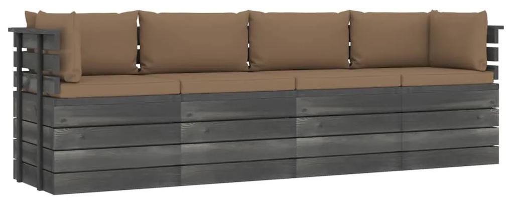 Canapea gradina din paleti cu perne, 4 locuri, lemn masiv pin Gri taupe, 4 locuri, 1