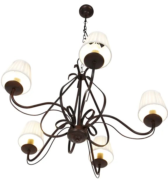 Candelabru maro cu abajururi plisate crem, 5 lumini - Giuseppe