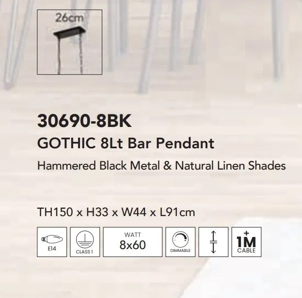 Lustra living sau bucatarie cu 8 brate Gothic