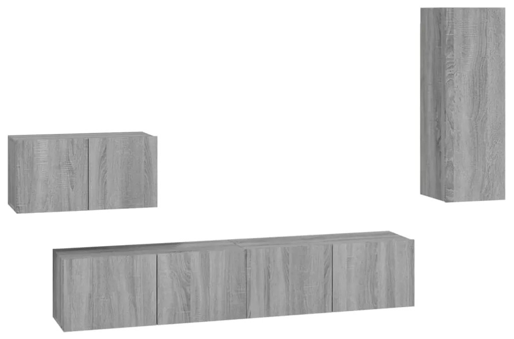 3114340 vidaXL Set dulapuri TV, 4 piese, gri sonoma, lemn prelucrat
