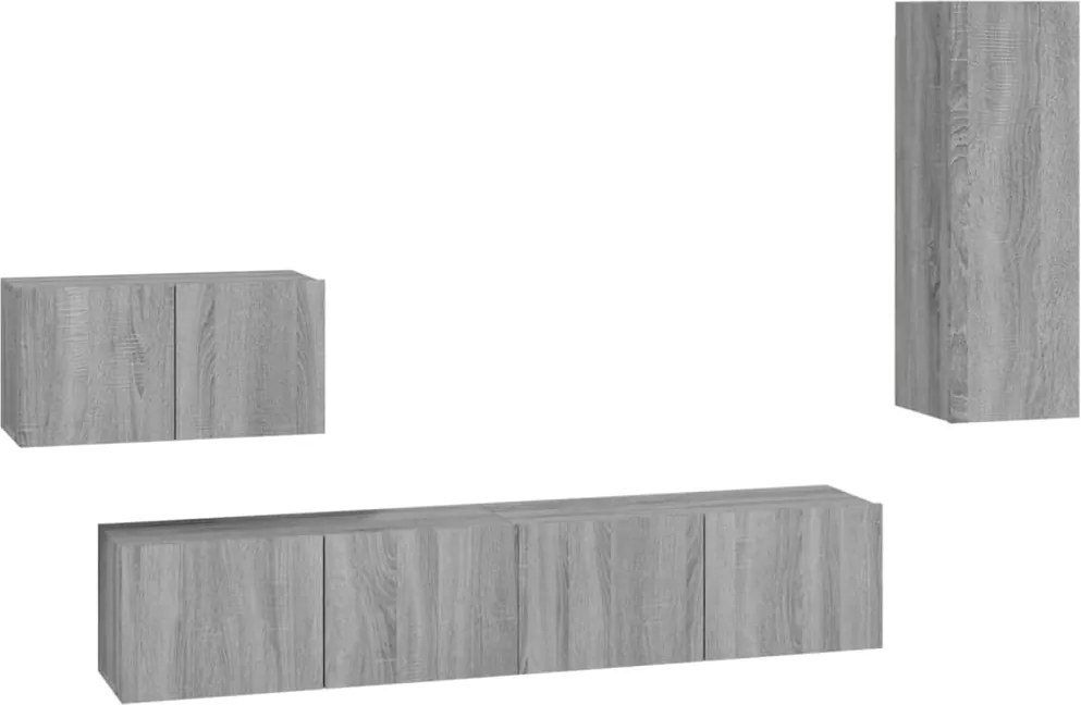 vidaXL Set dulapuri TV, 4 piese, gri sonoma, lemn prelucrat