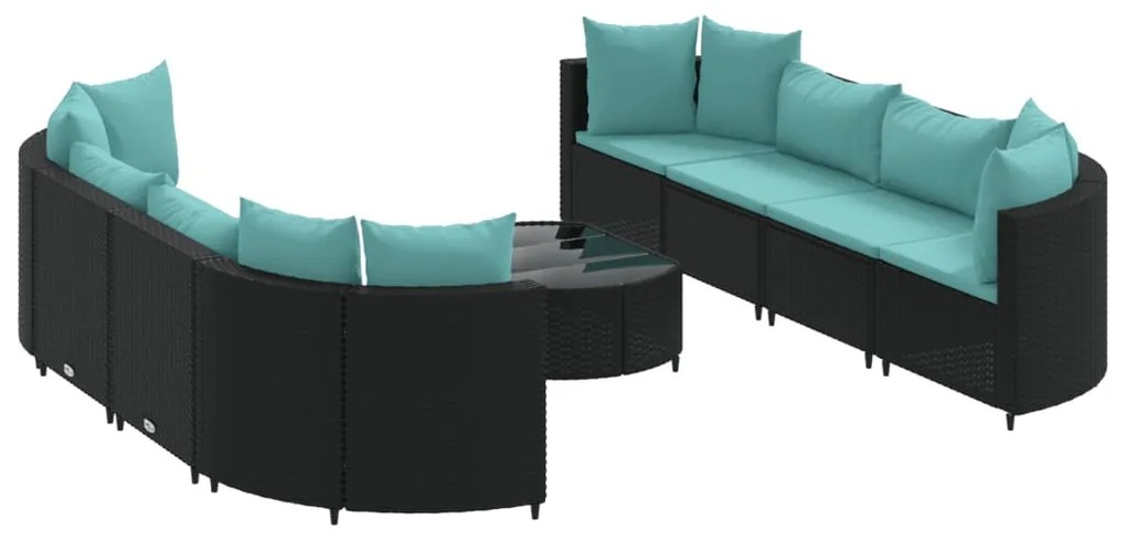 3308428 vidaXL Set mobilier de grădină cu perne, 9 piese, negru, poliratan