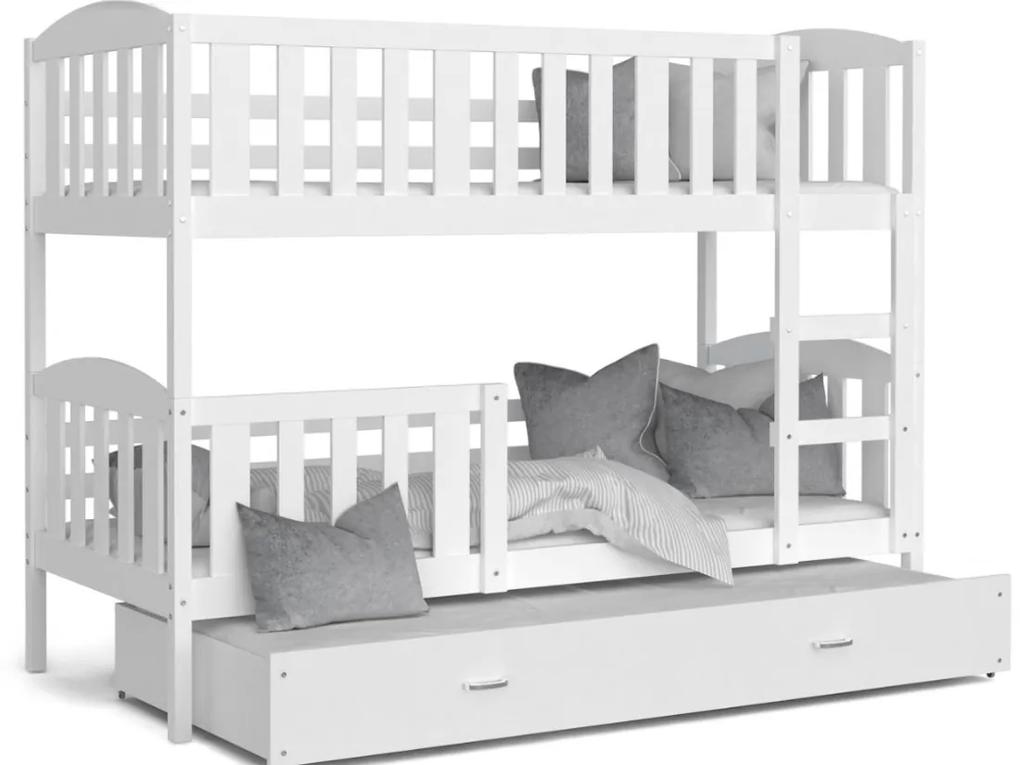 Expedo Pat supraetajat copii cu pat suplimentar KUBA 3 COLOR + saltea + somieră GRATIS, 190x80, alb/alb