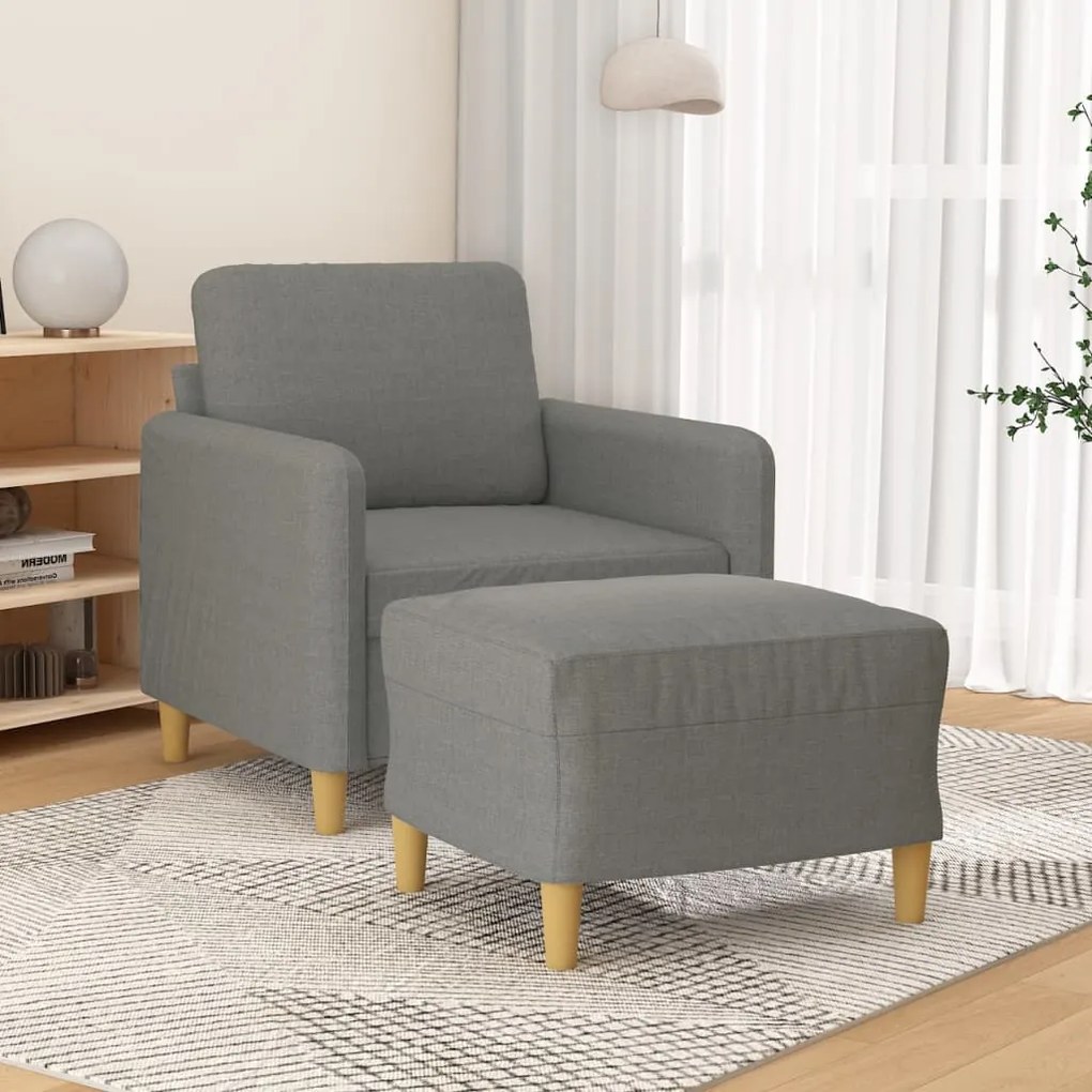 3153588 vidaXL Fotoliu canapea cu taburet, gri închis, 60 cm, textil
