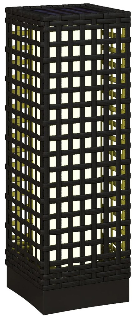 Outsunny Lampă de exterior cu panou solar, activare automată, 8 ore de funcționare, imitație de ratan, oțel, 15,5 x 15,5 x 46 cm, Negru | Aosom Romania