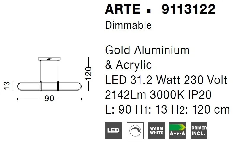 Lustra LED dimabila, design modern ARTE, auriu