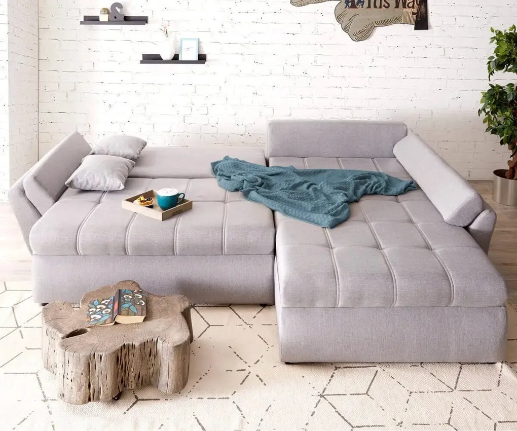 Colțar extensibil dumonde cu ladă de depozitare si sezut confortabil din spuma high-density, Loana Enjoy Grey II 270x185 cm