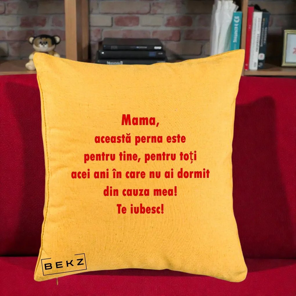 Cadou pentru Mama - Perna Personalizata Perna pentru Mama, 40x40 cm, Galben, Husa Detasabila, Perna Inclusa, BEKZ®
