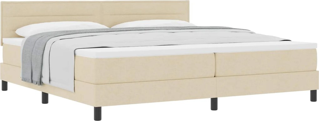 vidaXL Pat cu arcuri cu saltea cu headboard Crem 200 x 200 cm țesătură