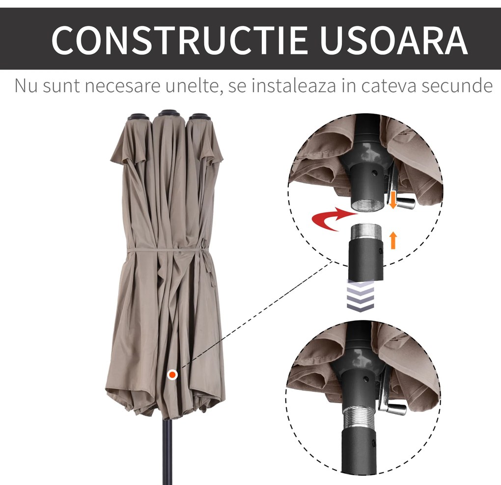 Umbrela Dubla Outsunny pentru Gradina, Suprafata Acoperita: 4.6m Cafea | Aosom Romania