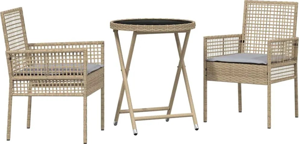vidaXL Set Bistro de Grădină 3 pcs Bej poliratan