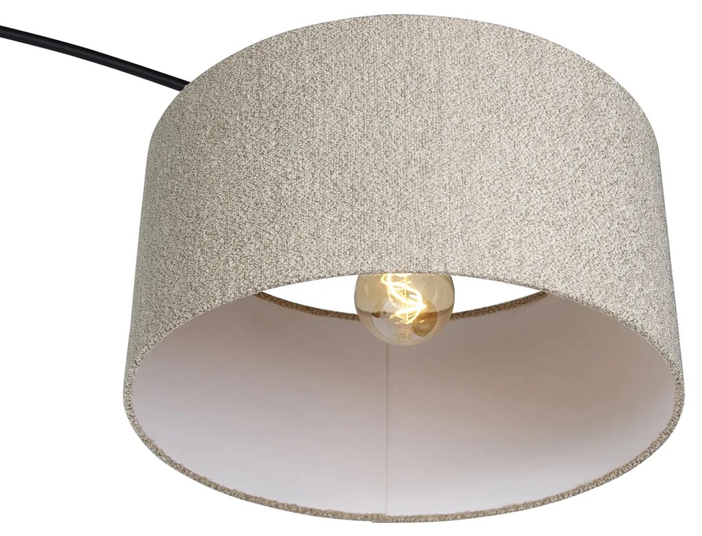 Lampă arc modernă neagră cu abajur boucle taupe 50 cm - XXL