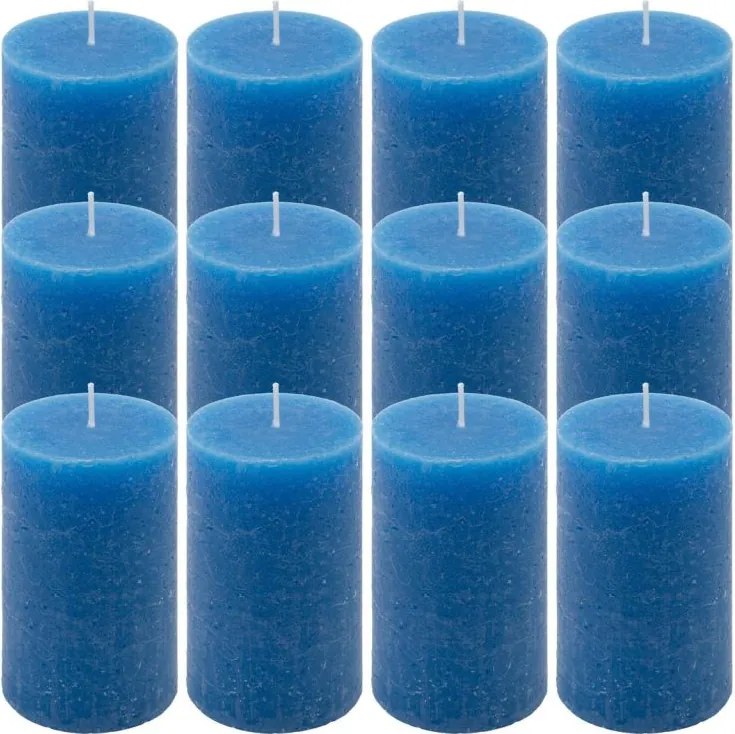 Set de lumânări rustice, 11,5 cm, Ø 6,8 cm, albastru, 12 buc